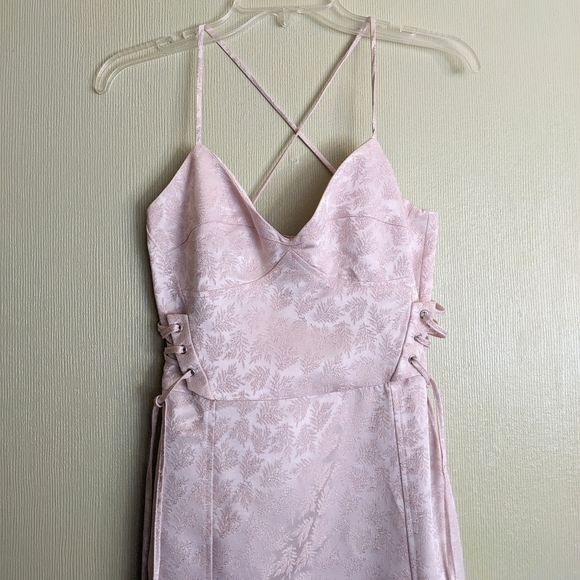 Top Shop Dress Midi Baby Pink Lace Up Corset Satin Jacquard Size 2 - Picture 4 of 17